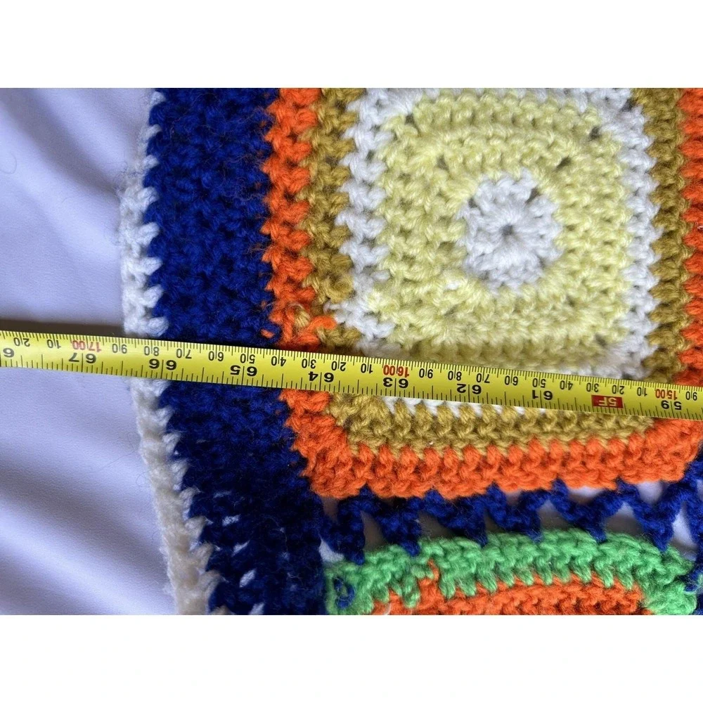 Vtg Squares Crochet Afghan 70's Granny Blanket Multicolor 43